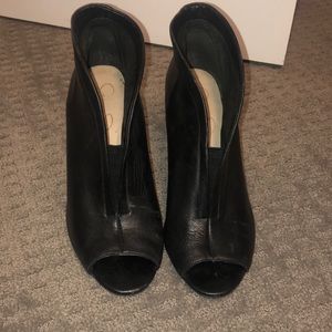 Black peep toe wedges